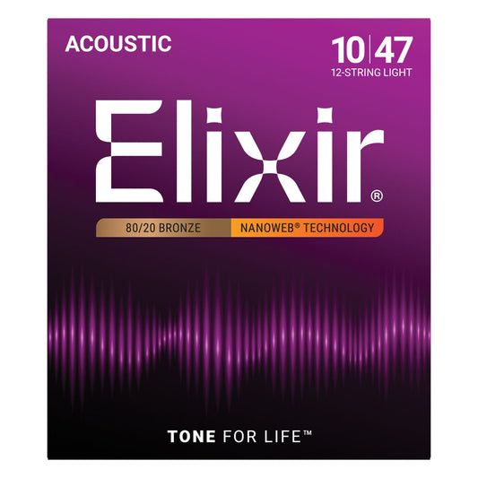 Elixir 11152 Nanoweb 80/20 12-String Acoustic Guitar - Light 10-47