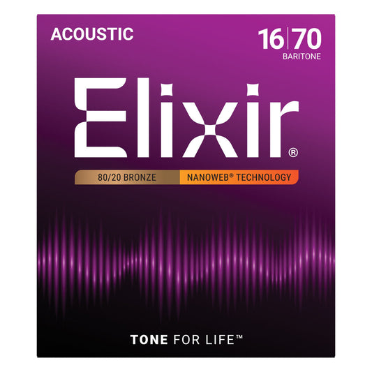 Elixir 11306 Nanoweb 80/20 Acoustic Guitar Strings - Baritone 16-70