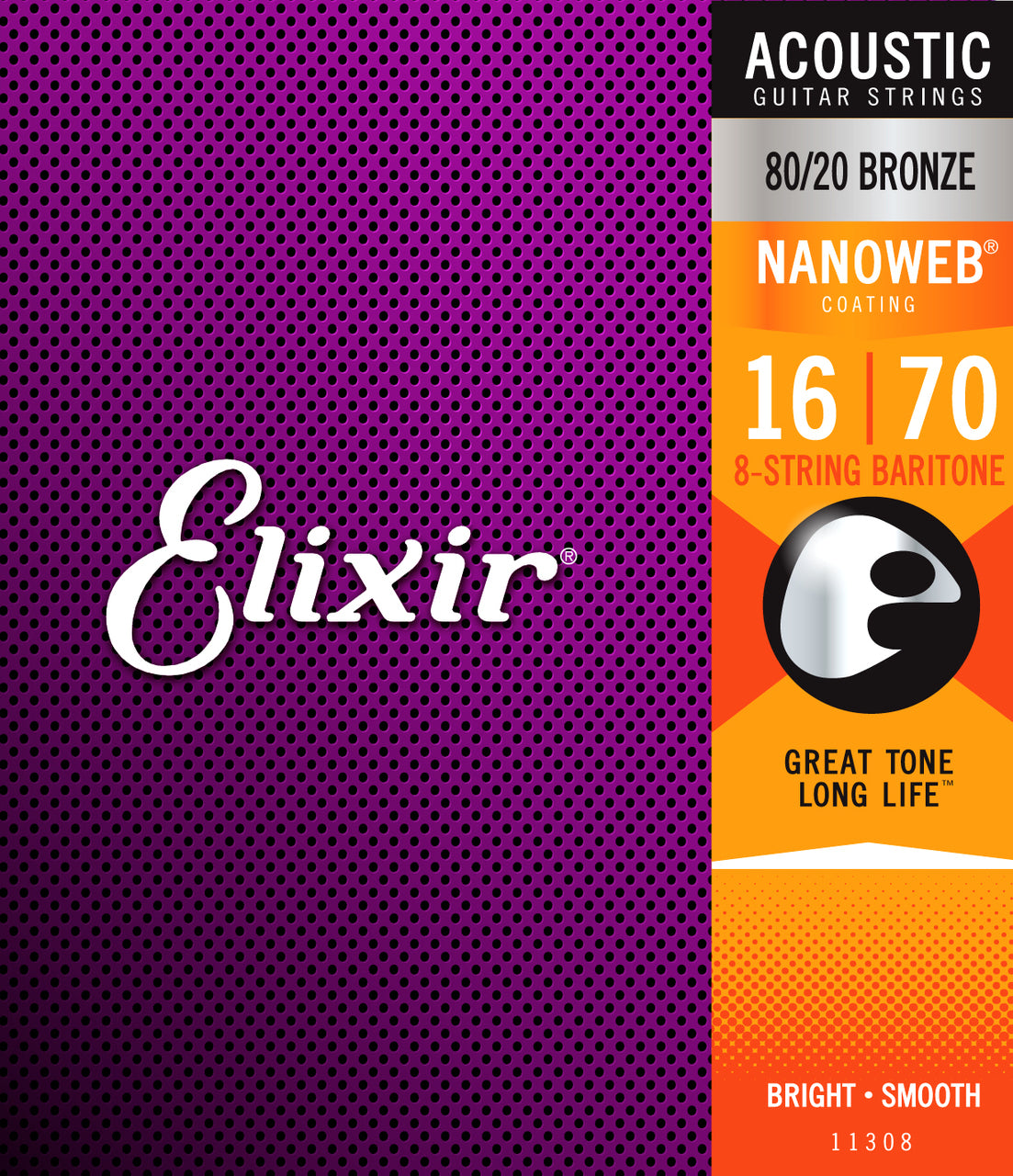 Elixir Nanoweb 80/20 Bronze 8 String Acoustic Baritone Guitar Set 16-70