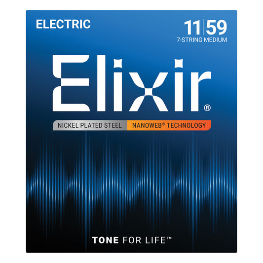 Elixir 12106 Nanoweb Electric 7-String Electric Guitar Strings - Medium 11-59