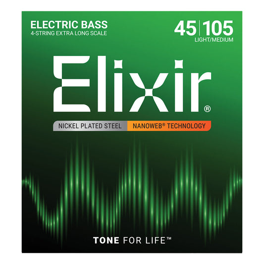 Elixir 14087 Nanoweb Medium-XLong 45-105 Bass Guitar Strings