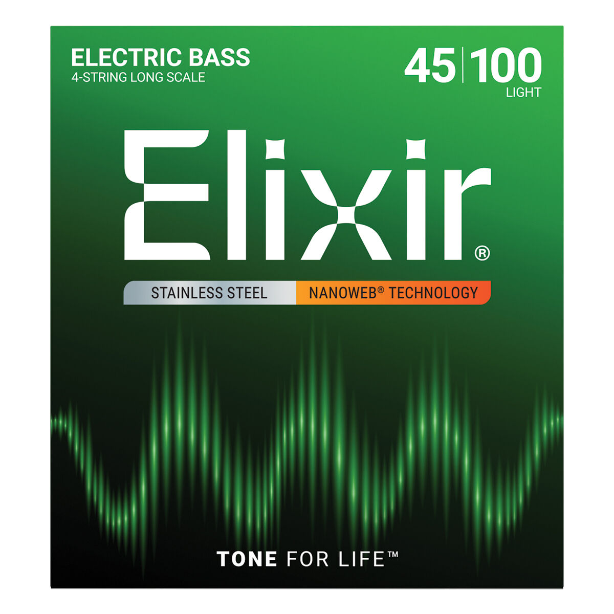 Elixir 14652 Nanoweb Stainless Steel Bass Guitar Strings - Light 45-100