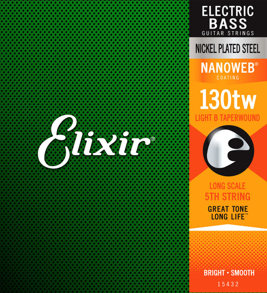 Elixir 15432 Nanoweb Single Bass Guitar String - Medium B .130TW Taper Wound