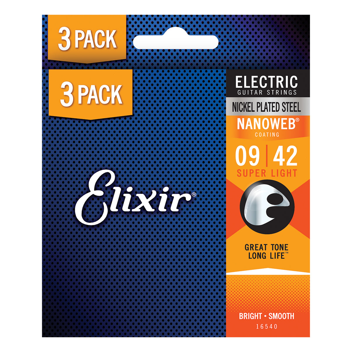 Elixir Nanoweb Nickel Plated Steel Electric Guitar Strings (3 Pack) E16540 Super Light (9-42)
