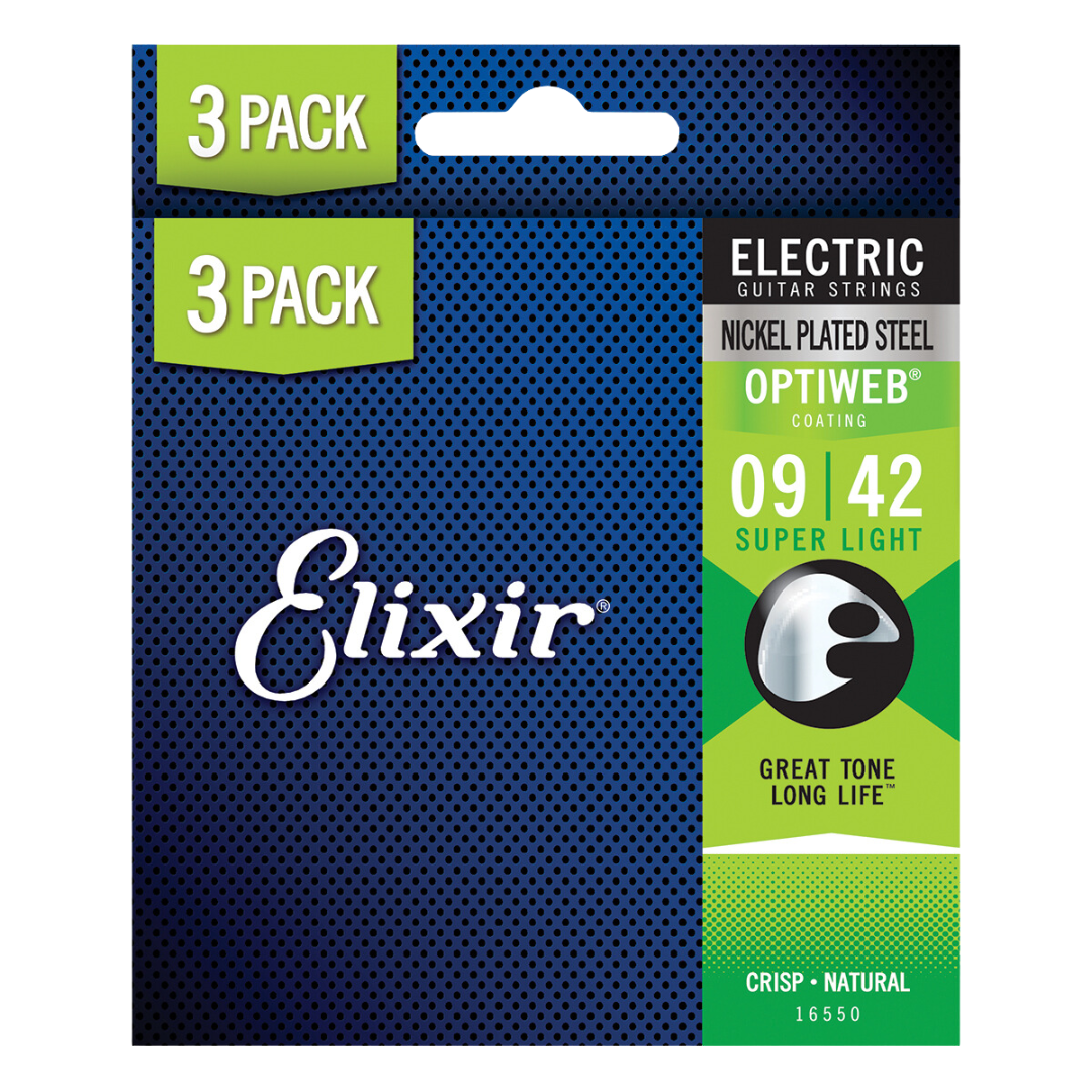 Elixir Optiweb Nickel Plated Steel Electric Guitar Strings (3 Pack)