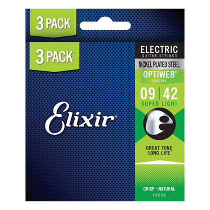 Elixir Optiweb Nickel Plated Steel Electric Guitar Strings (3 Pack)