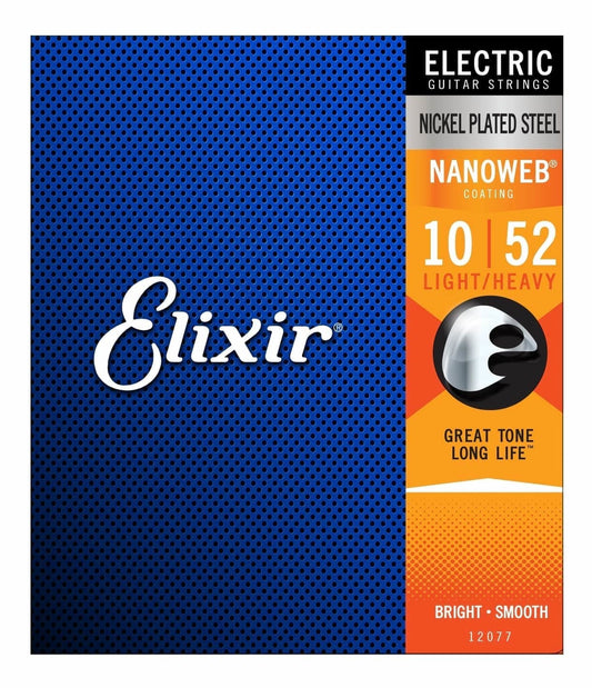 Elixir Nanoweb Nickel Plated Steel Electric Guitar Strings E12077 Light/Heavy (10-52)