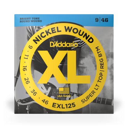 D’Addario EXL125 Super Lt Top/Reg Bottom Nickel Wound Electric Guitar Strings (9-46 Gauge)