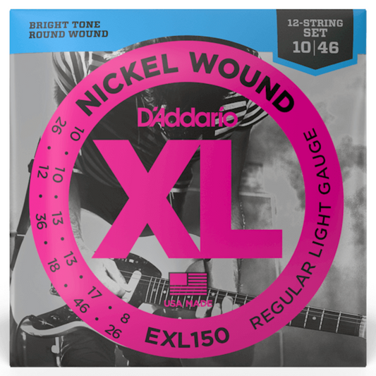 D'Addario XL Nickel Wound EXL150 Regular Light 12-String Electric Guitar Strings (10-46)