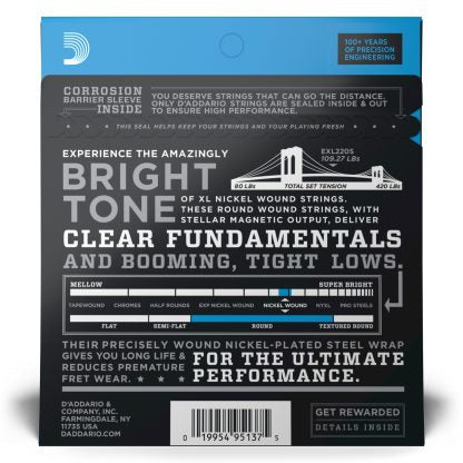 D’Addario EXL220S Super Light Nickel Wound Bass Guitar Strings Short Scale (40-95 Gauge)