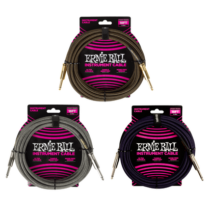 Ernie Ball 18' Braided Instrument Cable - Straight to Straight (Assorted Colours)