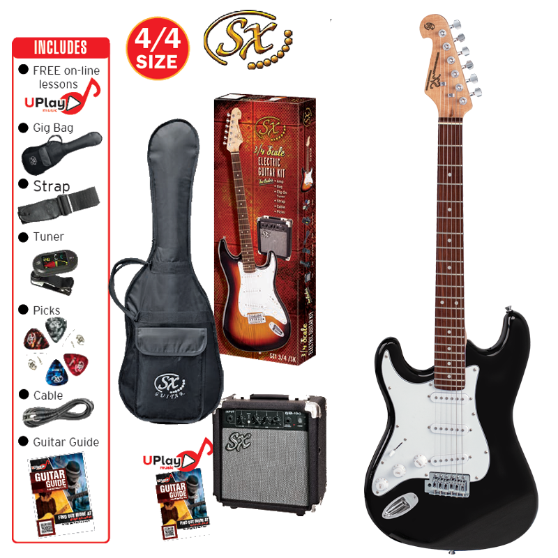 SX SE1SKLHB Stratocaster-Style Left-Handed Full-Sized Electric Guitar Pack in Black