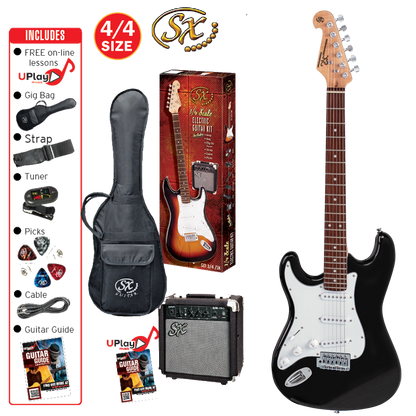 SX SE1SKLHB Stratocaster-Style Left-Handed Full-Sized Electric Guitar Pack in Black