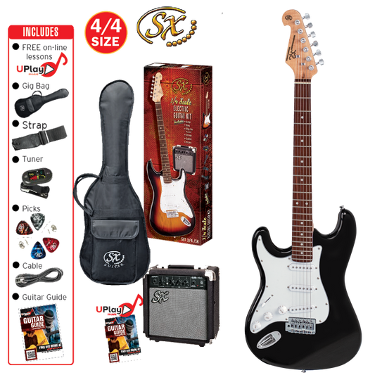 SX SE1SKLHB Stratocaster-Style Left-Handed Full-Sized Electric Guitar Pack in Black