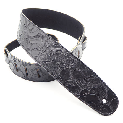 DSL FJ25 Flower Embossed 2.5" Leather Guitar Strap (Assorted Colours)