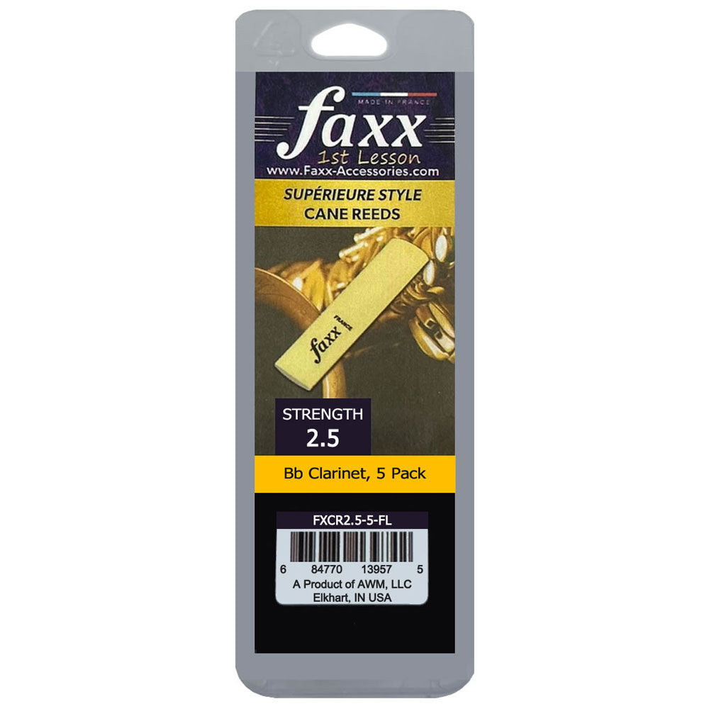 Faxx Bb Clarinet Cane Reeds, Size 2.5 (5-Pack)