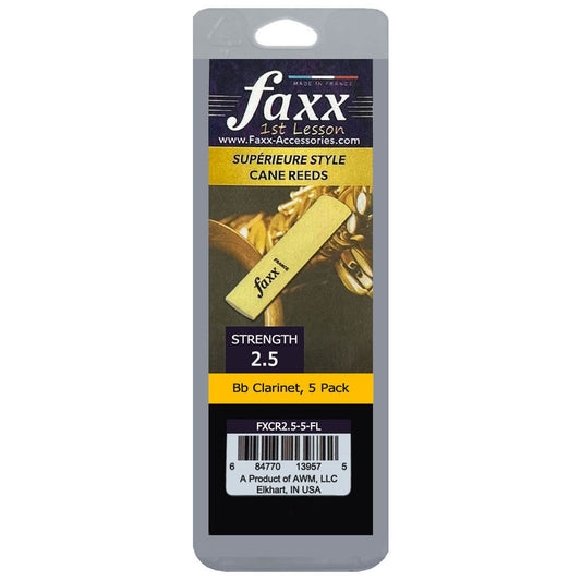 Faxx Bb Clarinet Cane Reeds, Size 2.5 (5-Pack)