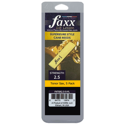 Faxx Tenor Saxophone Cane Reeds, Size 2.5 (5-Pack)