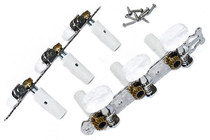 GT GTD6NI Classical Guitar Tuning Machines on Decorative Plate in Nickel Finish (3+3)