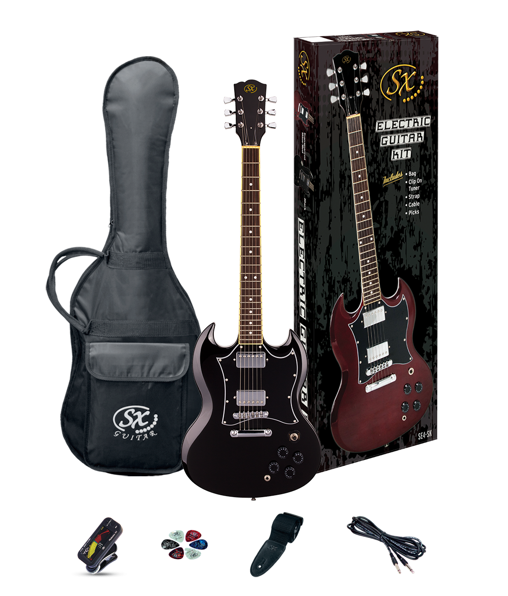 SX GTSE4SKB SG-Style Full-Sized Right-Handed  Electric Guitar Pack in Black
