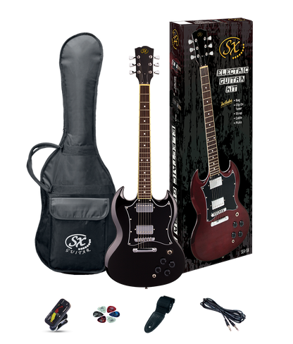 SX GTSE4SKB SG-Style Full-Sized Right-Handed  Electric Guitar Pack in Black