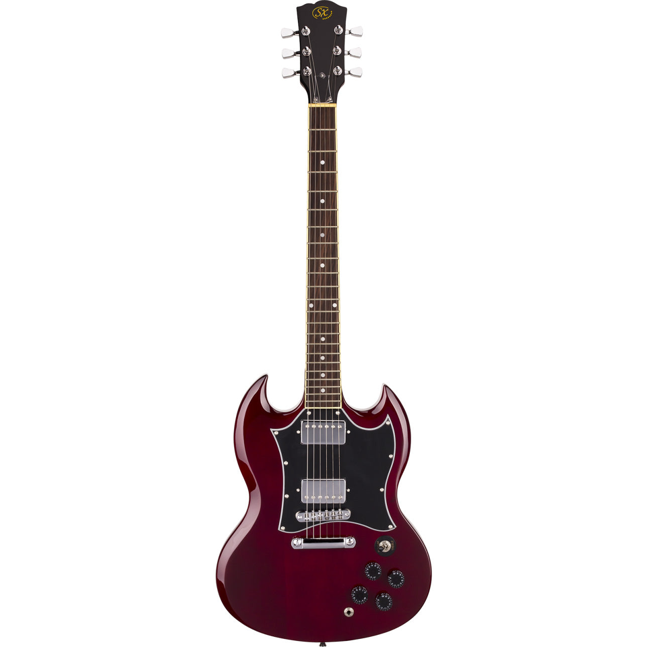 SX GTSE4SKTWR SG-Style Right-Handed Full-Sized Electric Guitar Pack in Transparent Wine Red