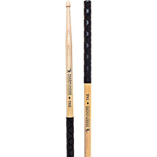 Headhunters Hickory Classic 7AS Drum Sticks with Wood Tip & Black-X Grip (1-Pair)