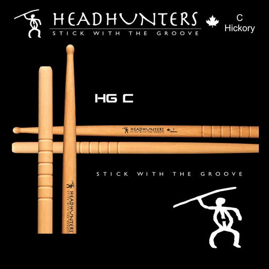 Headhunters Hickory Grooves C Drum Sticks with Wood Tip (1-Pair)