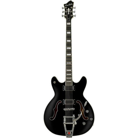 Hagstrom Tremar Viking Deluxe Baritone Semi-Hollow Guitar in Black Gloss