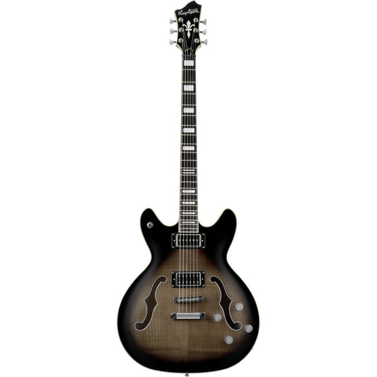 Hagstrom Viking Deluxe Baritone Semi-Hollow Guitar in Cosmic Black Burst Gloss
