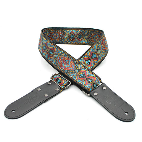 DSL JAC20-SHIRAZ-RED With Black Ends Jacquard Vegan Guitar Strap