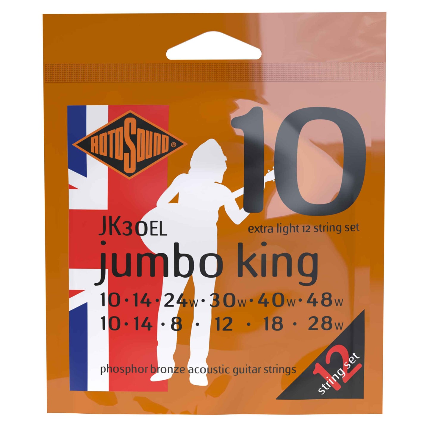Rotosound Jumbo King Phosphor Bronze Acoustic 12 String Set JK30EL Extra Light (10-48/10-28)