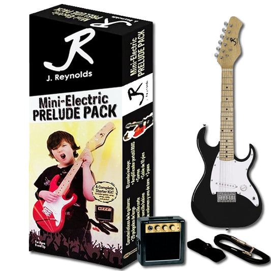 J.Reynolds JRPKSTBK Mini ST Electric Guitar Prelude Starter Pack in Black