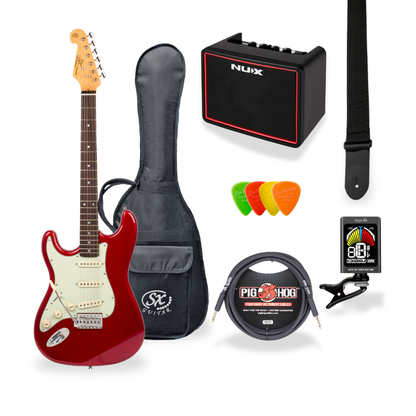 Southside Pack: SX VES62LHCAR Full-Sized Left-Handed Strat-Style Electric Guitar in Candy Apply Red