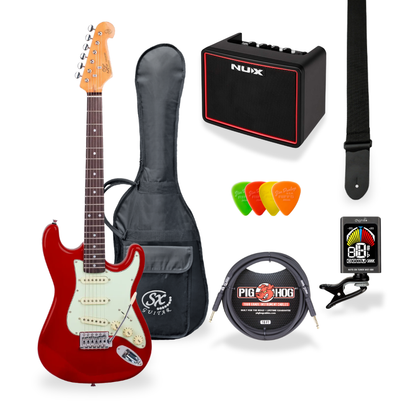 Southside Pack: SX VES34CAR 3/4-Sized Right-Handed Strat-Style Electric Guitar in Candy Apple Red