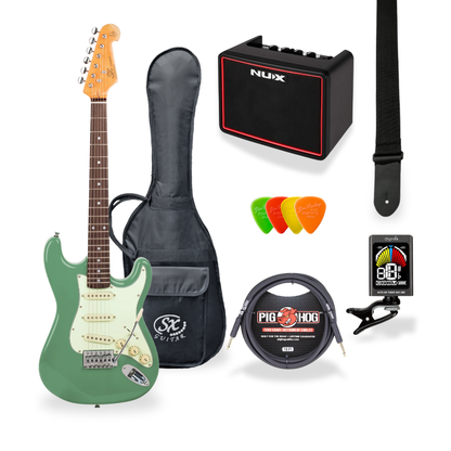 Southside Pack: SX VES34VGN 3/4-Sized Right-Handed Strat-Style Electric Guitar in Vintage Green