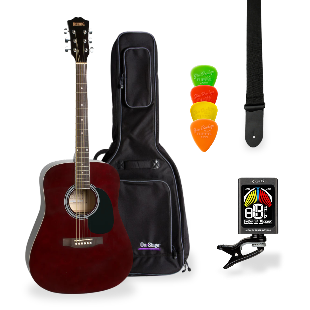 Southside Pack: Redding RED50TWR Full-Sized Right-Handed Steel-String Acoustic Guitar in Red Wine