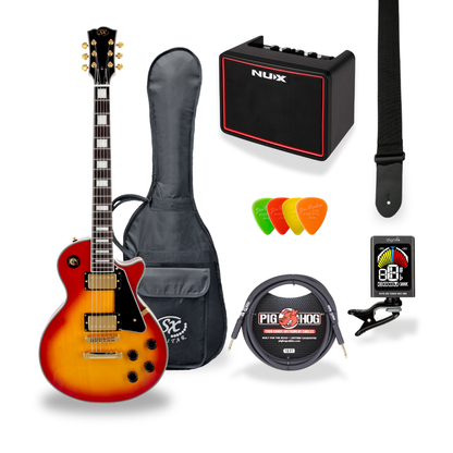 Southside Pack: SX EH3CS Deluxe Les Paul-Style Full-Sized Right-Handed Electric Guitar in Cherry Sunburst