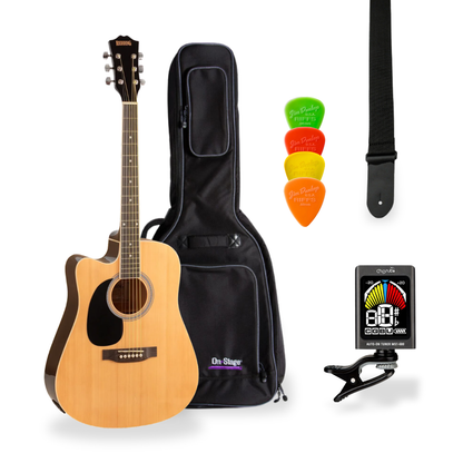 Southside Pack: Redding RED50CELH Full-Sized Right-Handed Steel-String Acoustic Electric Guitar with Venetian Cutaway in Natural Finish