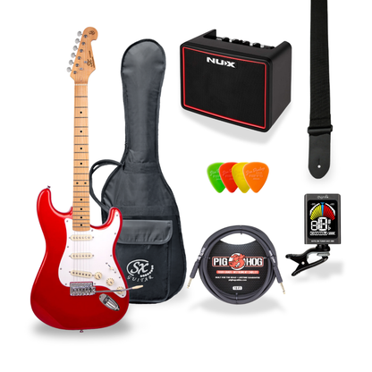 Southside Pack: SX VES57CAR Full-Sized Right-Handed Strat-Style Electric Guitar in Candy Apple Red