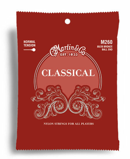 Martin M260 Classical Guitar Nylon/Bronze Normal Tension Ball End String Set (28-43)