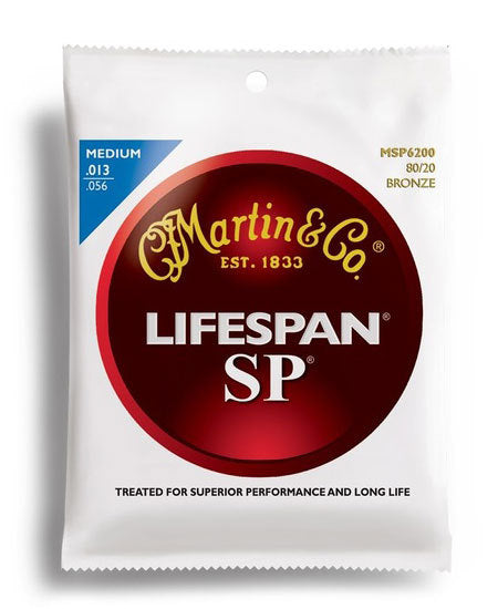 Martin M6200 SP Lifespan 80/20 Bronze Medium Acoustic Guitar String Set (13-56)