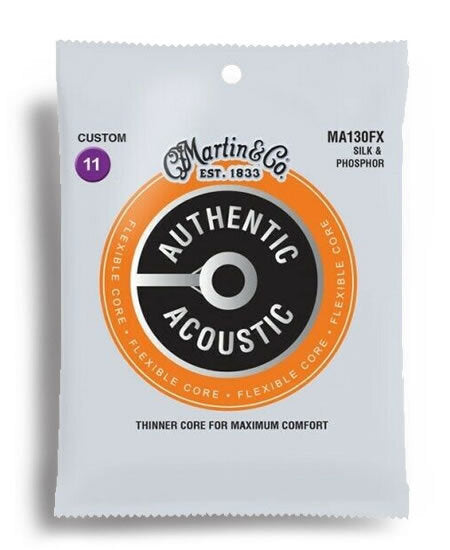 Martin MA130FX Authentic Acoustic Flexible Core Silk & Phosphor Custom Acoustic Guitar String Set (11-47)