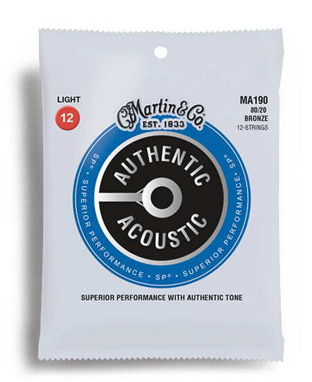 Martin MA190 Authentic Acoustic SP 80/20 Bronze Light 12 String Acoustic Guitar String Set (12-54)