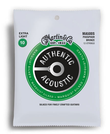 Martin MA500S Authentic Acoustic Marquis Silked 92/8 Phosphor Bronze Extra Light 12 String Acoustic Guitar String Set (10-47)