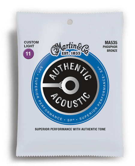 Martin MA535 Authentic Acoustic SP 92/8 Phosphor Bronze Custom Light Acosutic Guitar String Set (11-52)
