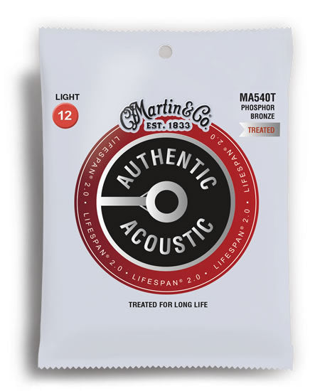 Martin MA540T Authentic Acoustic Lifespan 2.0 Phosphor Bronze 92/8 Light Acoustic Guitar String Set (12-54)