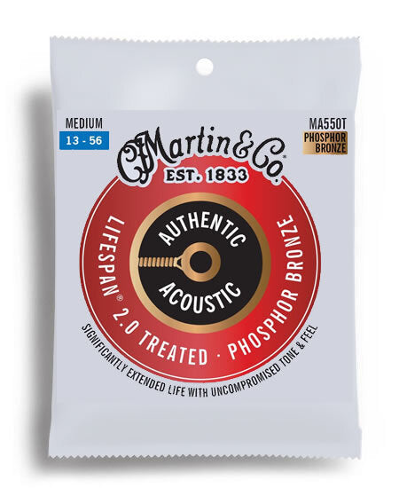 Martin MA550T Authentic Acoustic Lifespan 2.0 Phosphor Bronze 92/8 Light Acoustic Guitar String Set (13-56)