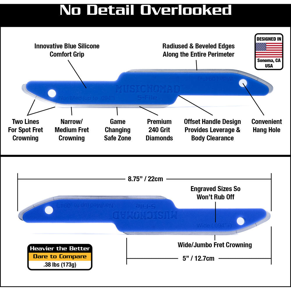 Music Nomad MN850 Diamond Coated Safe Zone Guitar Fret Crowning File (S-File)