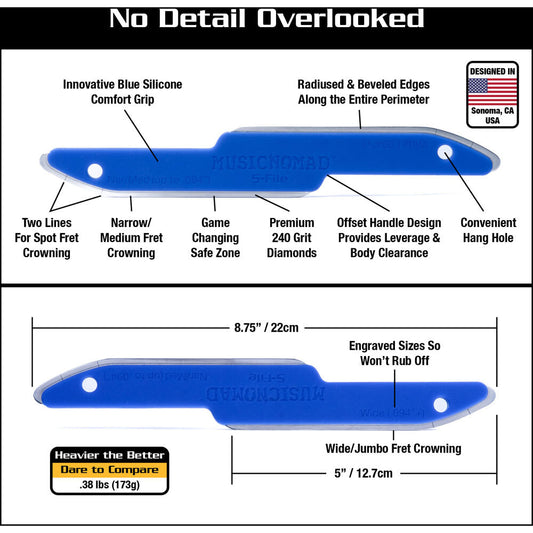 Music Nomad MN850 Diamond Coated Safe Zone Guitar Fret Crowning File (S-File)